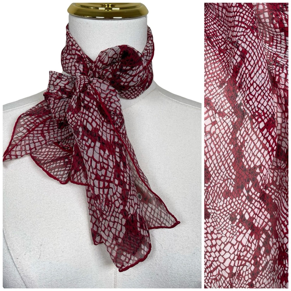 Vintage Red Sheer Snakeskin Print Rectangle Neck‎ Hair Purse Scarf 90s Y2K